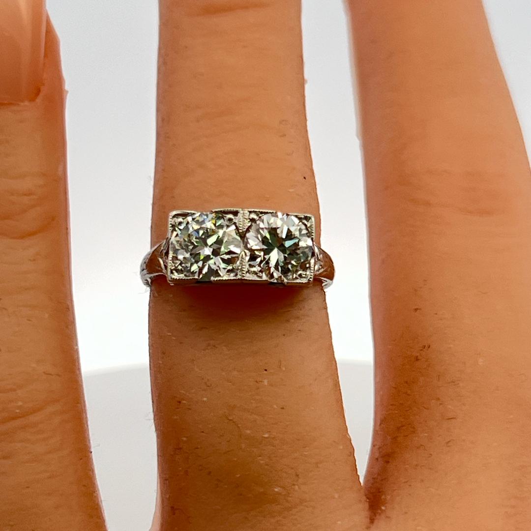 Platinum Two-Stone Ring with 1.74 Ct Circular Brilliant Diamonds Size 4.75 GIA