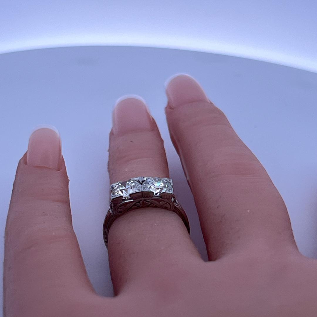 Platinum Two-Stone Ring with 1.74 Ct Circular Brilliant Diamonds Size 4.75 GIA