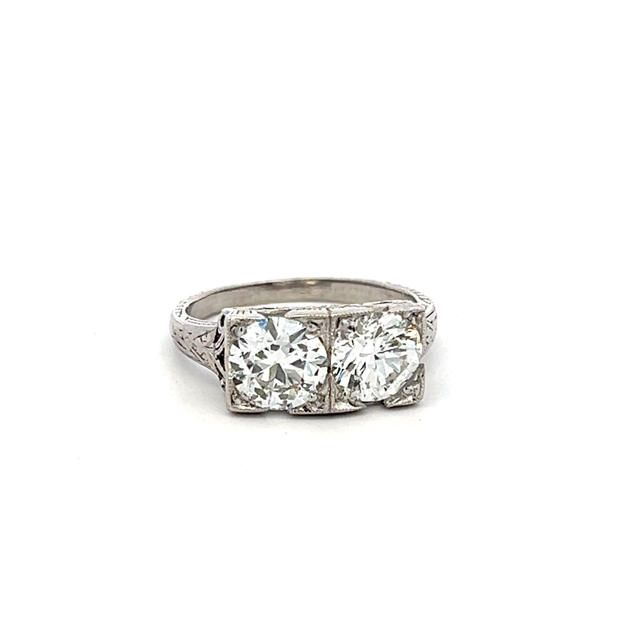 Platinum Two-Stone Ring with 1.74 Ct Circular Brilliant Diamonds Size 4.75 GIA