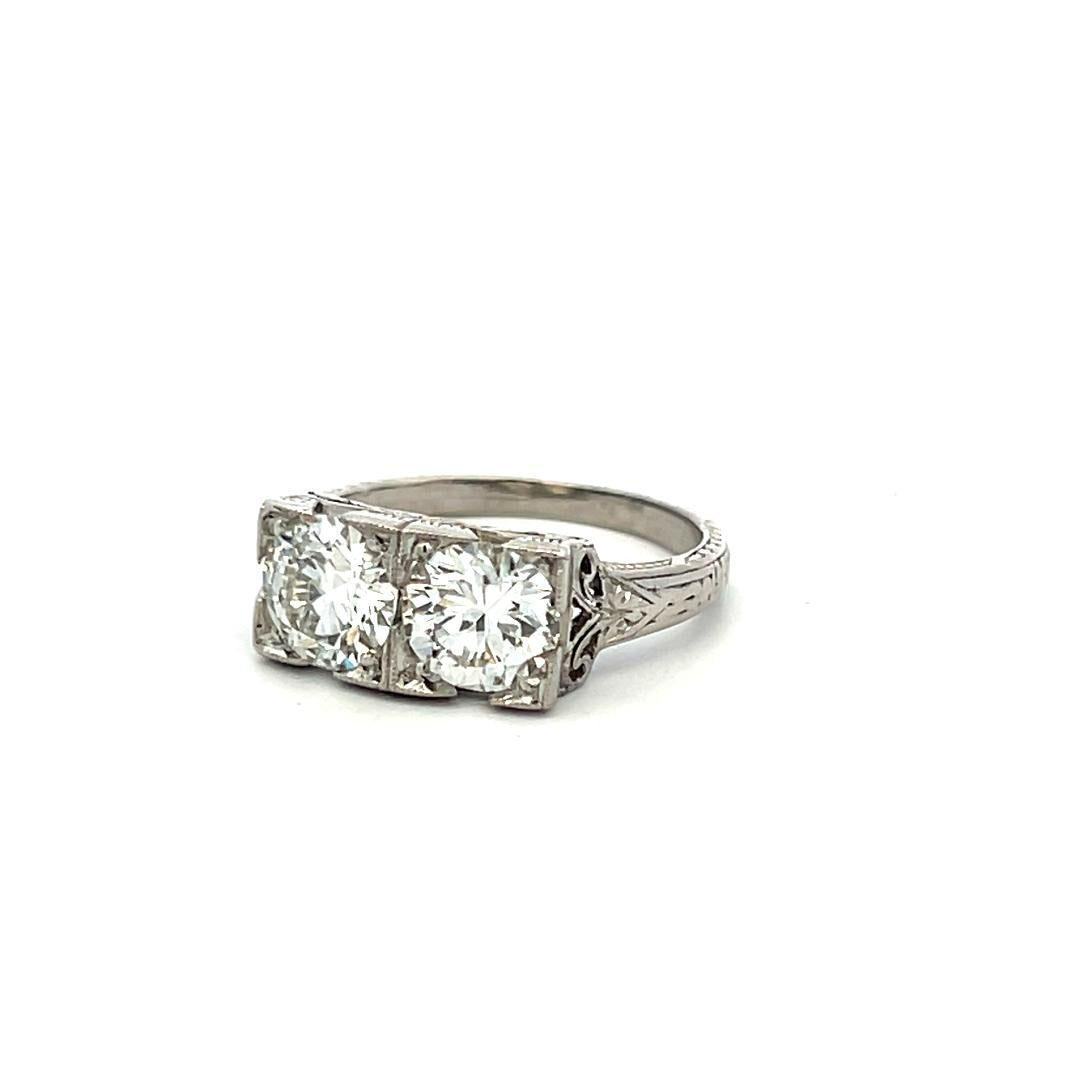 Platinum Two-Stone Ring with 1.74 Ct Circular Brilliant Diamonds Size 4.75 GIA