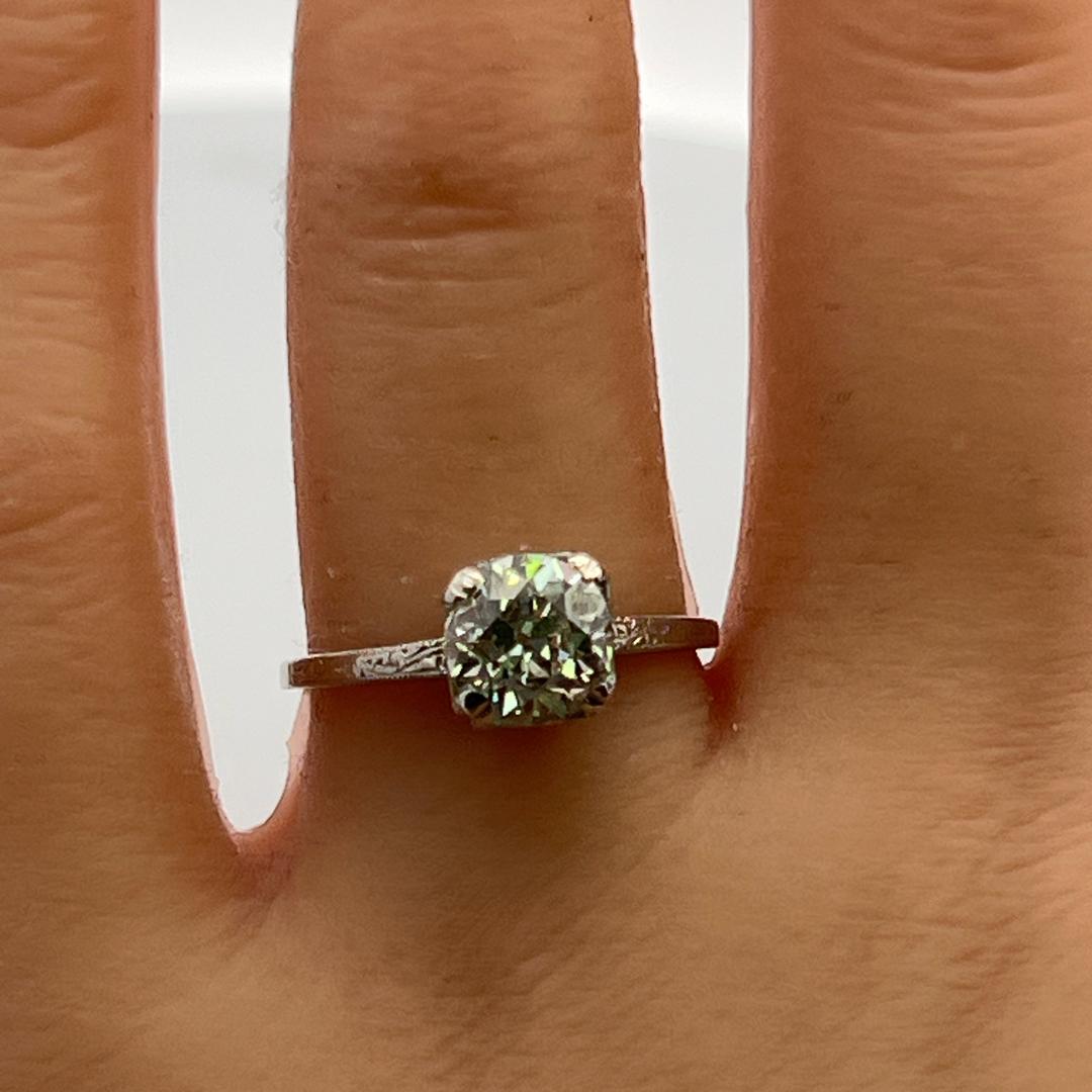 Platinum Engagement Ring with 1.57 Ct Old European Cut Diamonds Size 7 LI-1 GIA