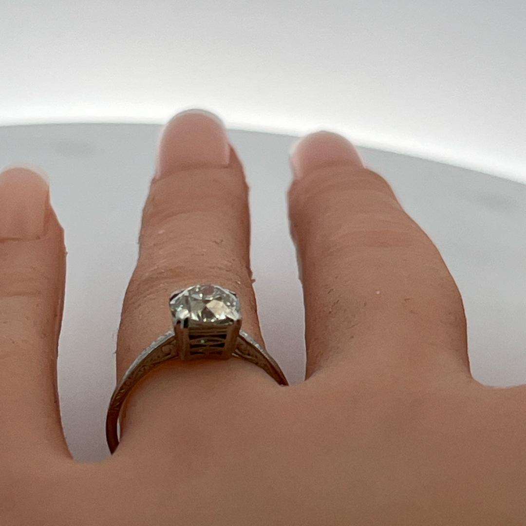 Platinum Engagement Ring with 1.57 Ct Old European Cut Diamonds Size 7 LI-1 GIA