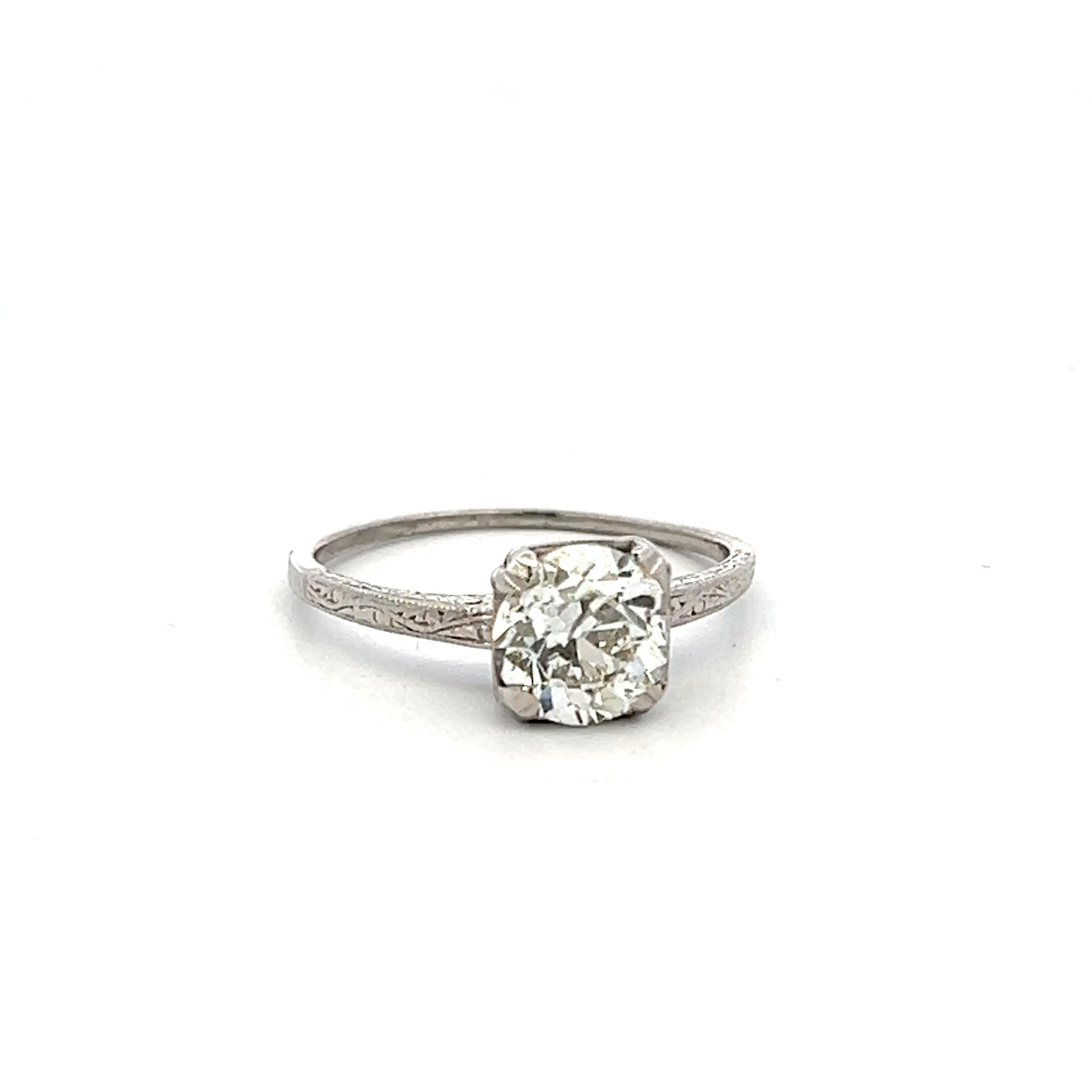Platinum Engagement Ring with 1.57 Ct Old European Cut Diamonds Size 7 LI-1 GIA