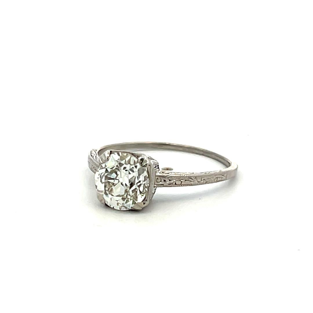 Platinum Engagement Ring with 1.57 Ct Old European Cut Diamonds Size 7 LI-1 GIA