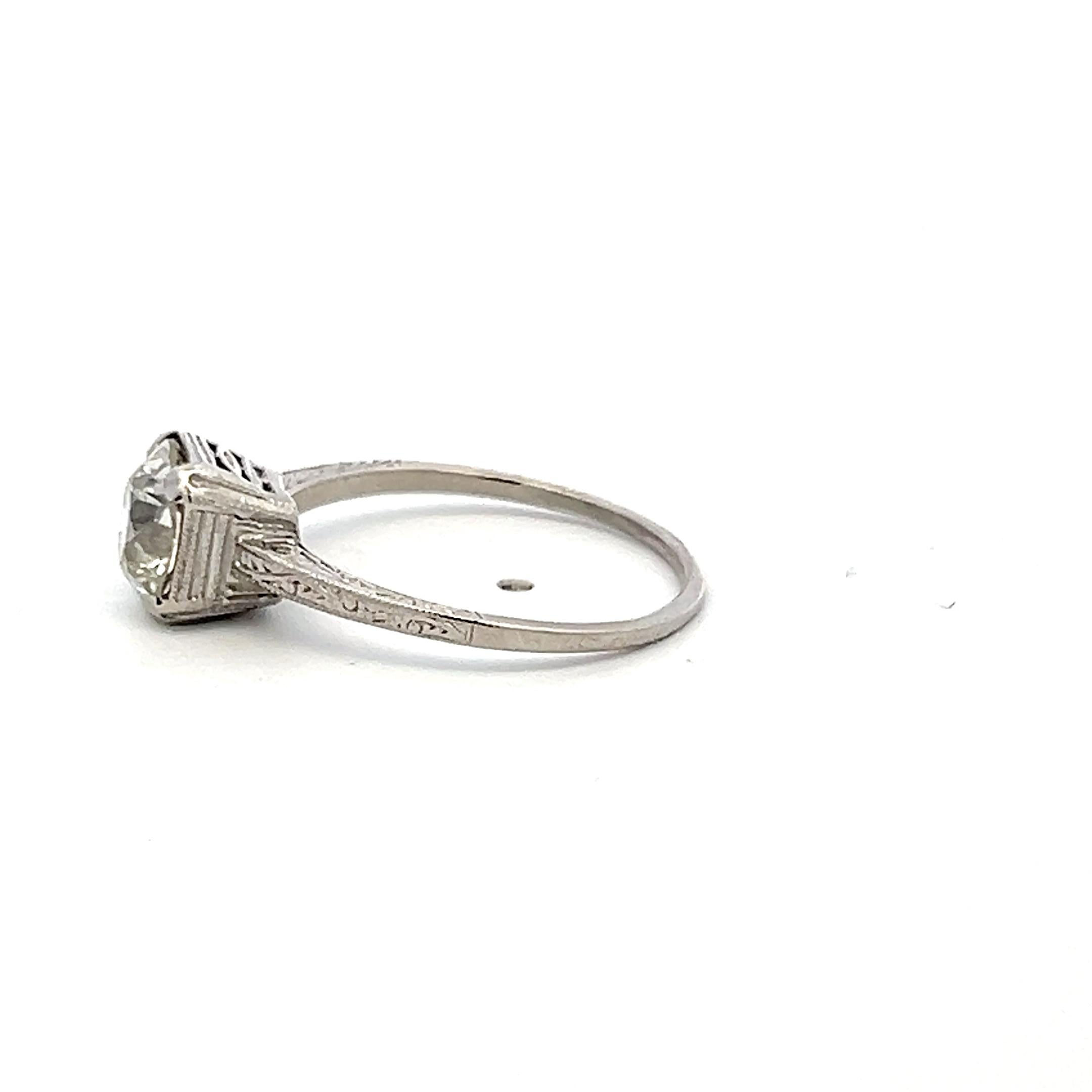 Platinum Engagement Ring with 1.57 Ct Old European Cut Diamonds Size 7 LI-1 GIA