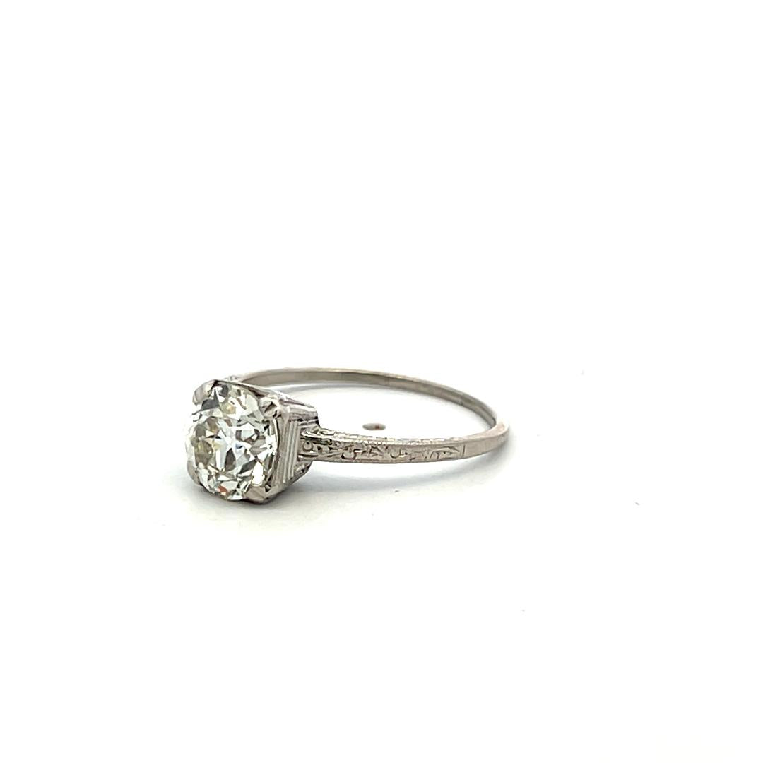 Platinum Engagement Ring with 1.57 Ct Old European Cut Diamonds Size 7 LI-1 GIA