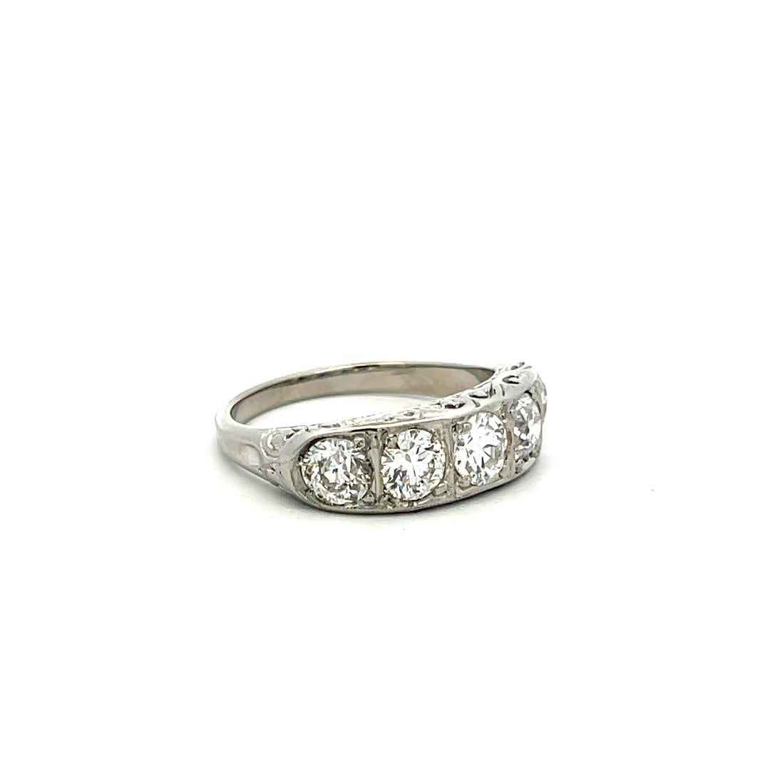 Platinum Band Ring with 1.55 Carat Old European Cut I-SI1 Diamonds Size 6