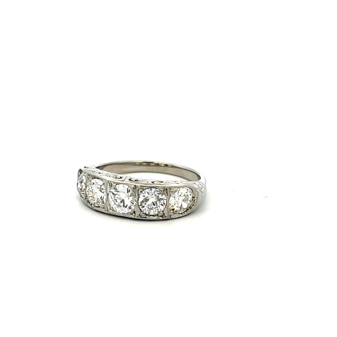 Platinum Band Ring with 1.55 Carat Old European Cut I-SI1 Diamonds Size 6