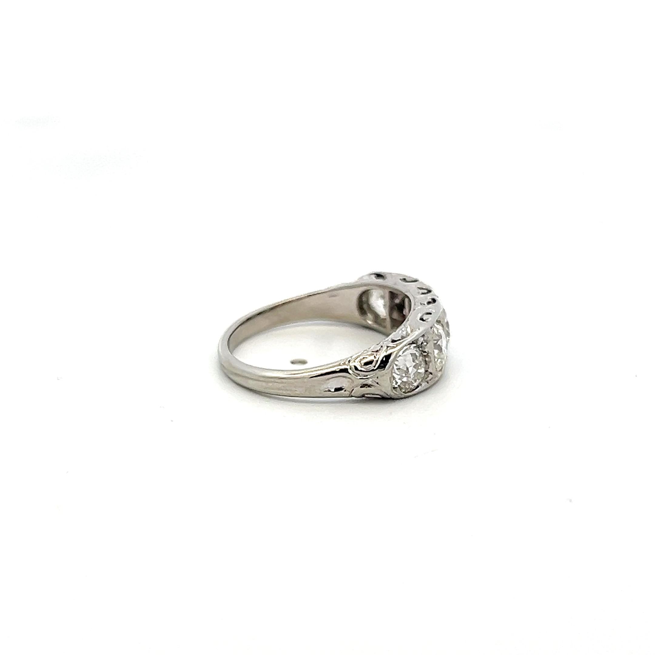 Platinum Band Ring with 1.55 Carat Old European Cut I-SI1 Diamonds Size 6