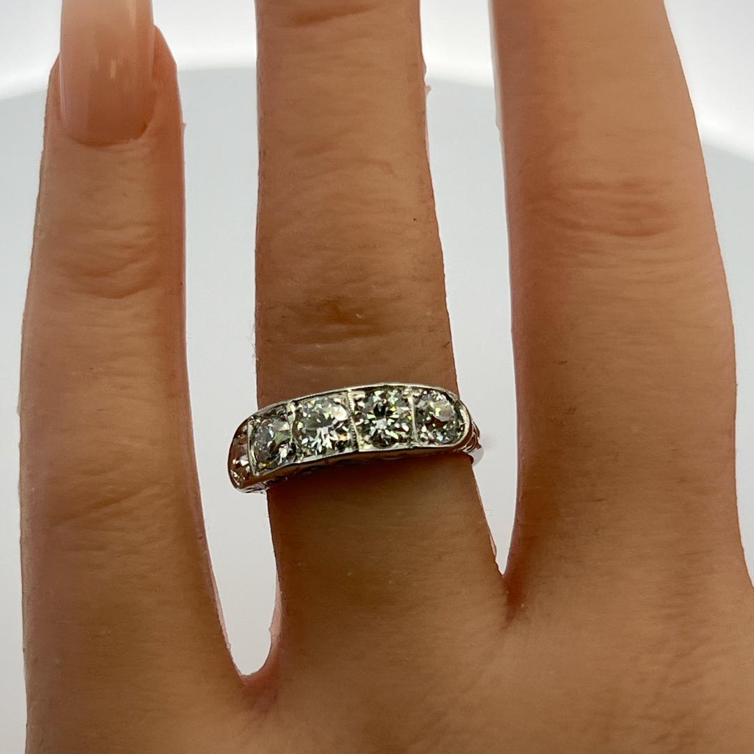 Platinum Band Ring with 1.55 Carat Old European Cut I-SI1 Diamonds Size 6