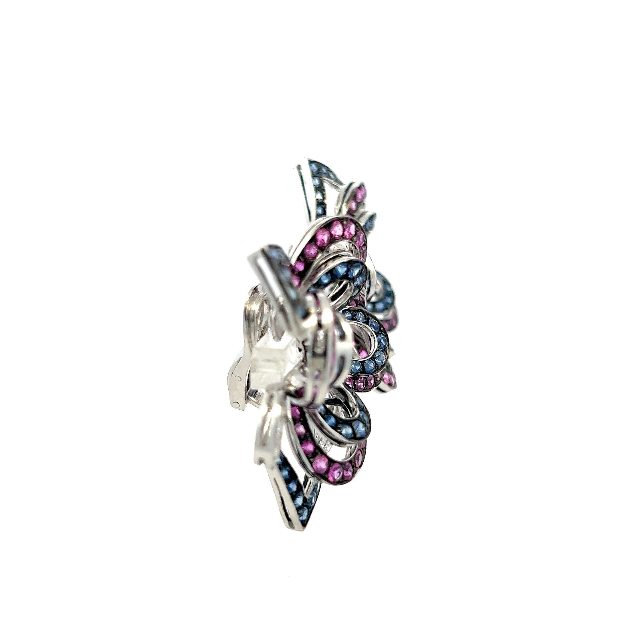 18K White Gold Clip On Earrings with 1.85ct Round G VS Diamonds & 8ct Sapphire