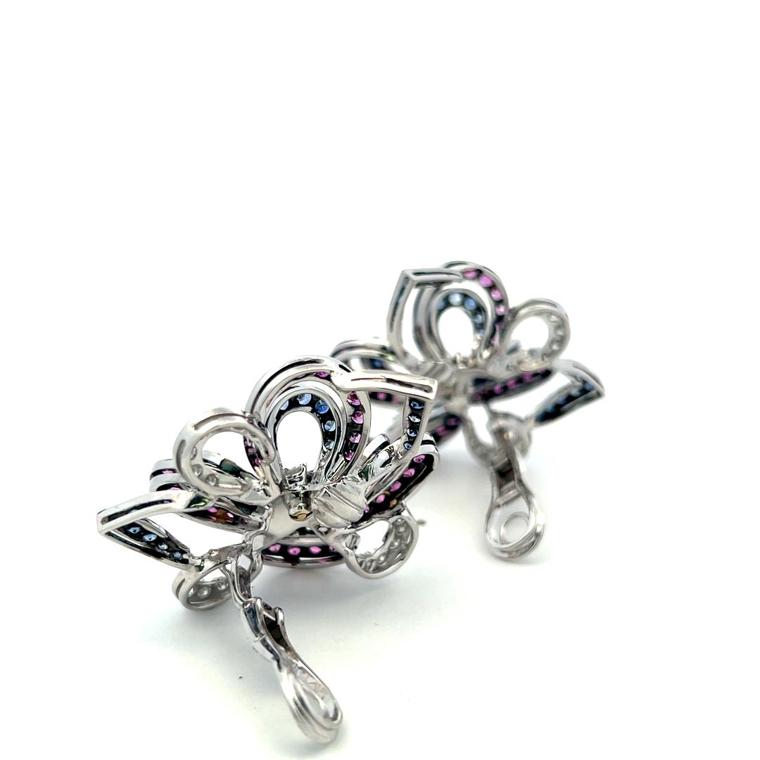 18K White Gold Clip On Earrings with 1.85ct Round G VS Diamonds & 8ct Sapphire