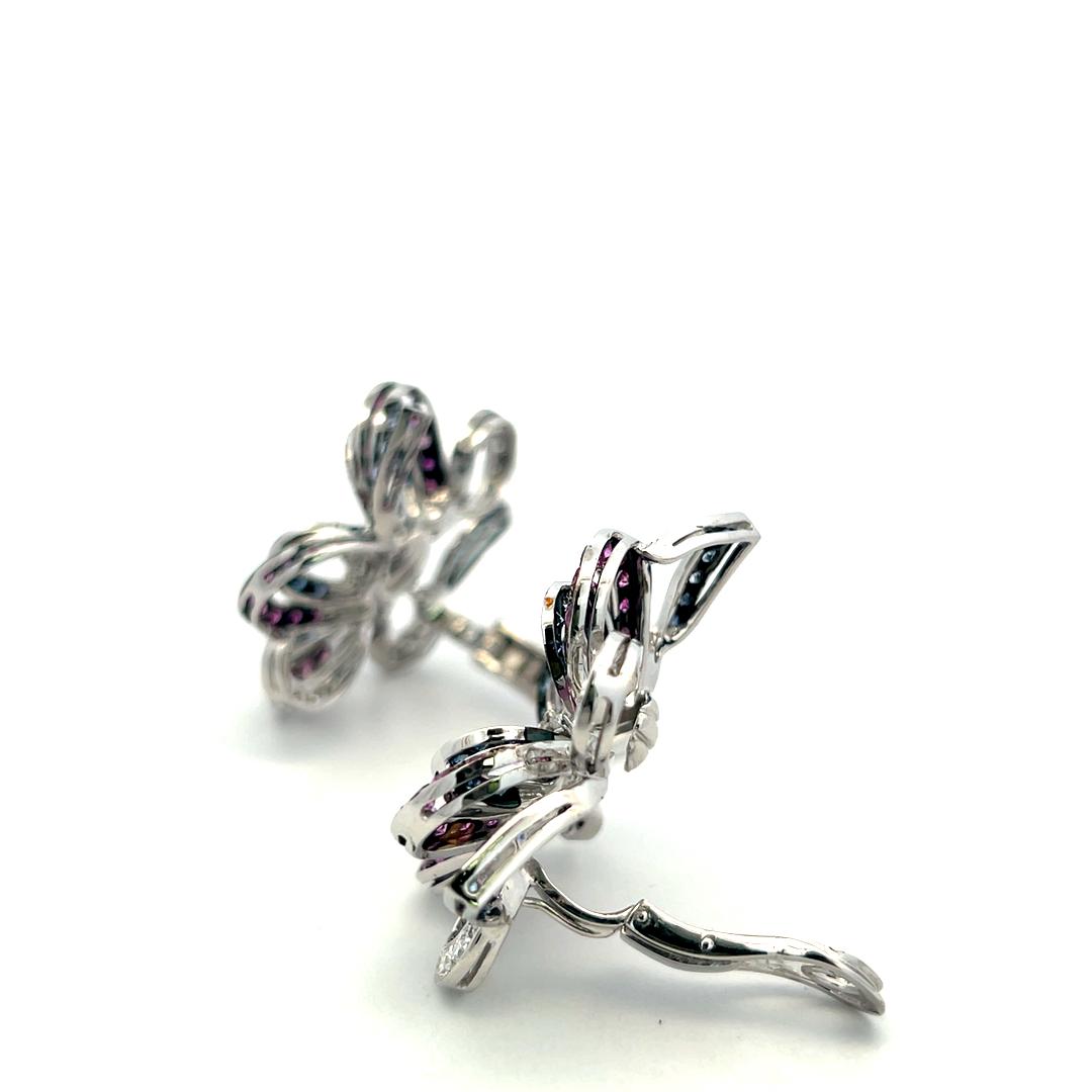 18K White Gold Clip On Earrings with 1.85ct Round G VS Diamonds & 8ct Sapphire