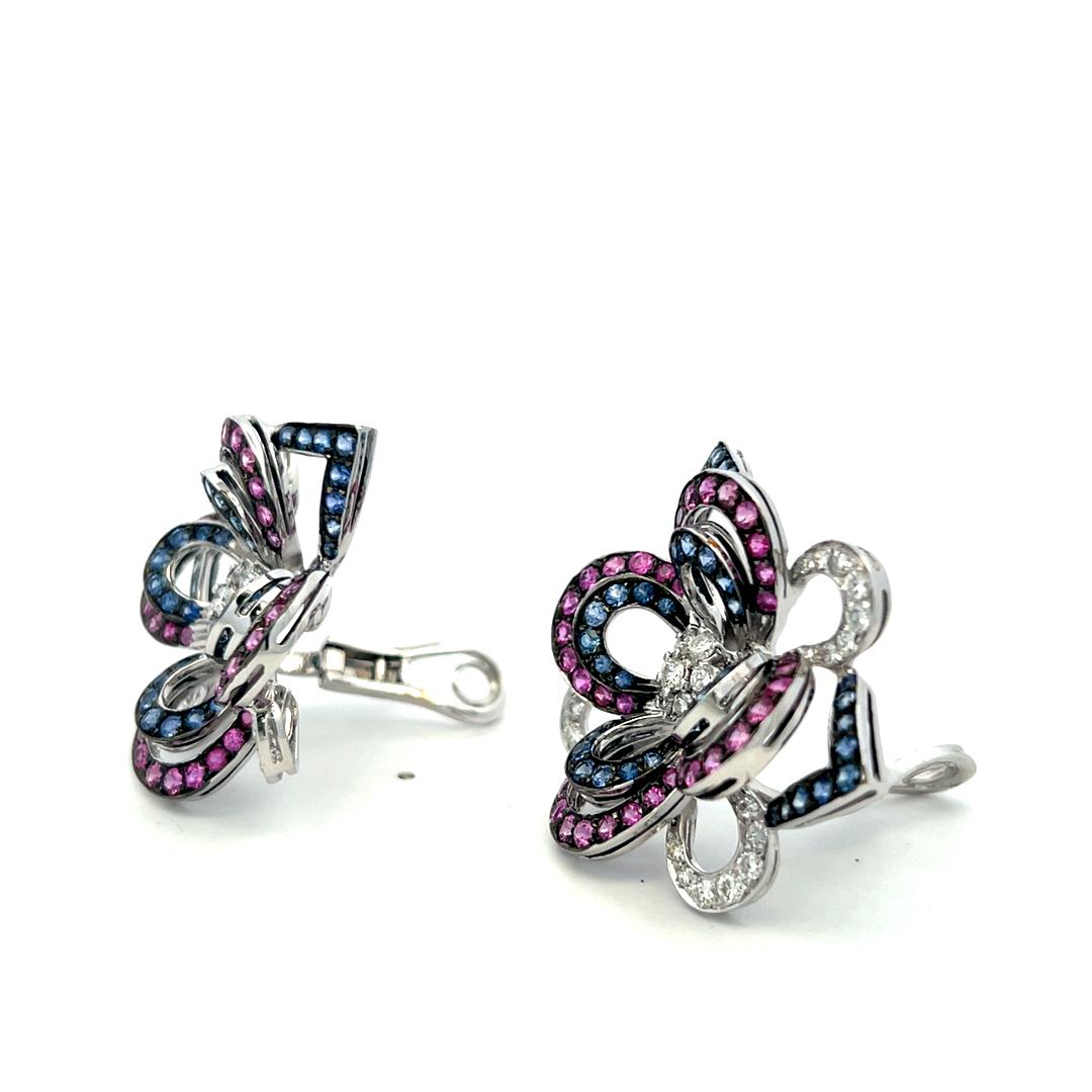 18K White Gold Clip On Earrings with 1.85ct Round G VS Diamonds & 8ct Sapphire