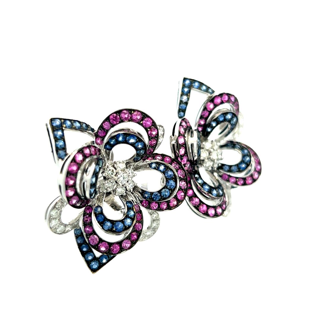 18K White Gold Clip On Earrings with 1.85ct Round G VS Diamonds & 8ct Sapphire