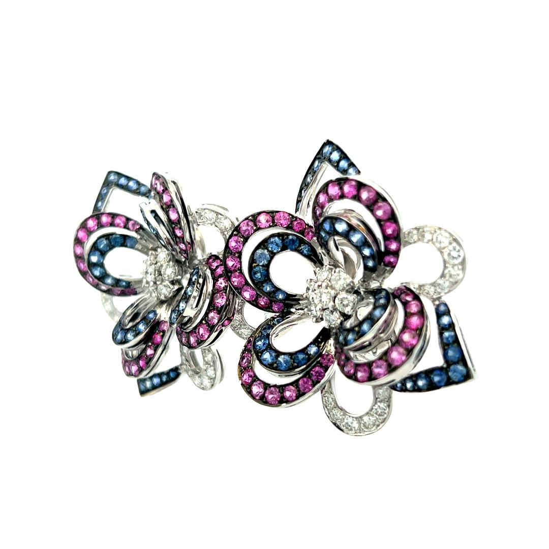 18K White Gold Clip On Earrings with 1.85ct Round G VS Diamonds & 8ct Sapphire