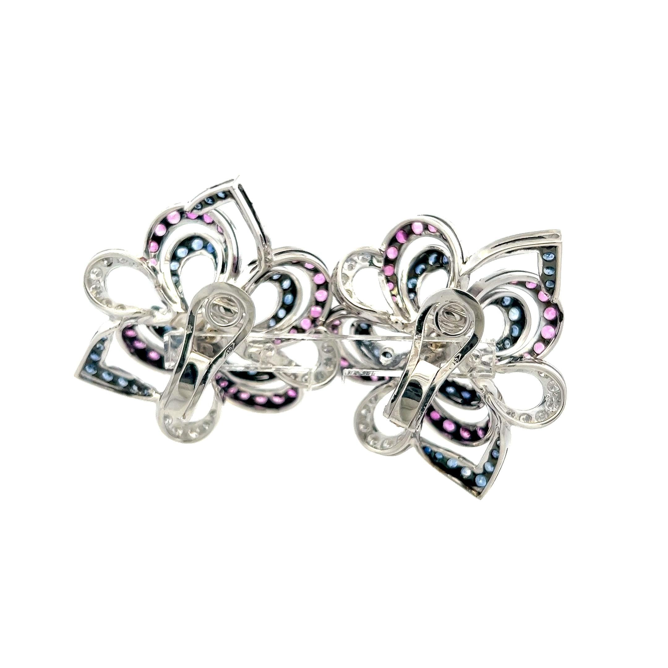 18K White Gold Clip On Earrings with 1.85ct Round G VS Diamonds & 8ct Sapphire