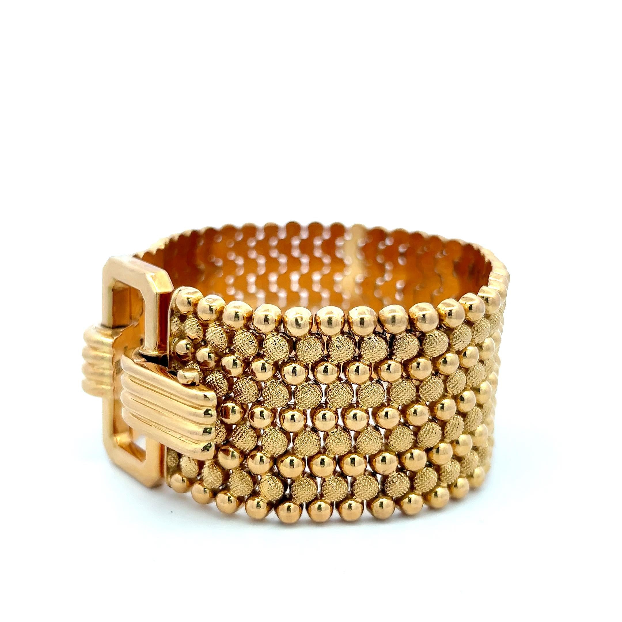 Vintage 18K Yellow Gold Wide Bead-Link Bracelet 68.7 Grams