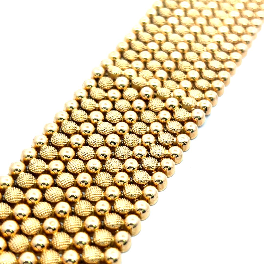 Vintage 18K Yellow Gold Wide Bead-Link Bracelet 68.7 Grams