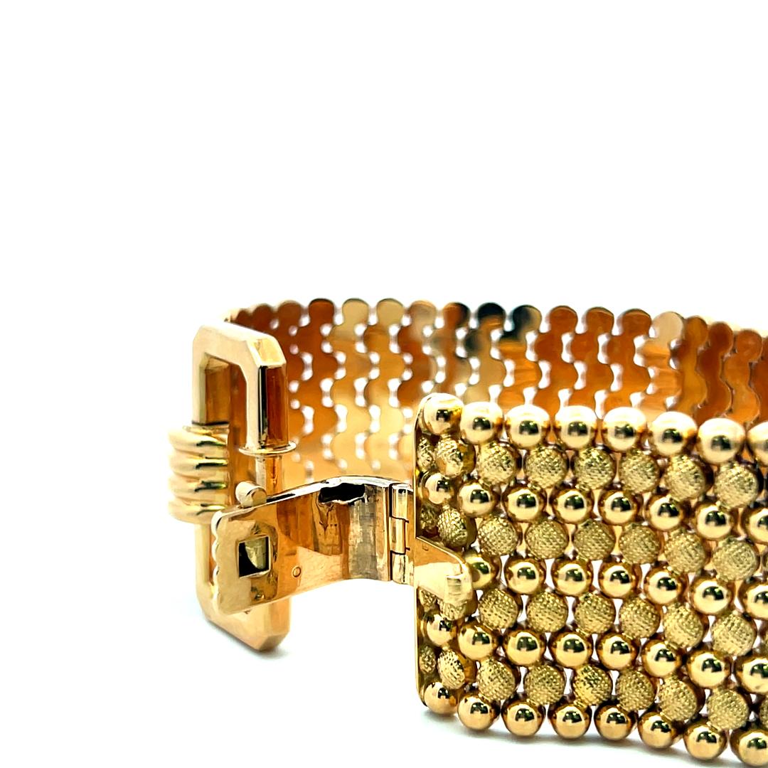 Vintage 18K Yellow Gold Wide Bead-Link Bracelet 68.7 Grams
