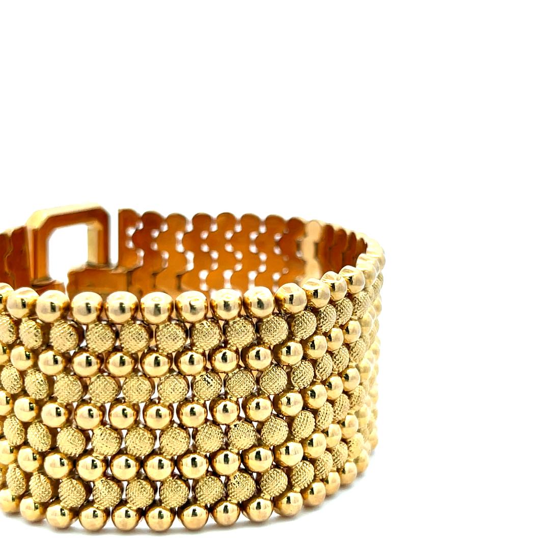 Vintage 18K Yellow Gold Wide Bead-Link Bracelet 68.7 Grams