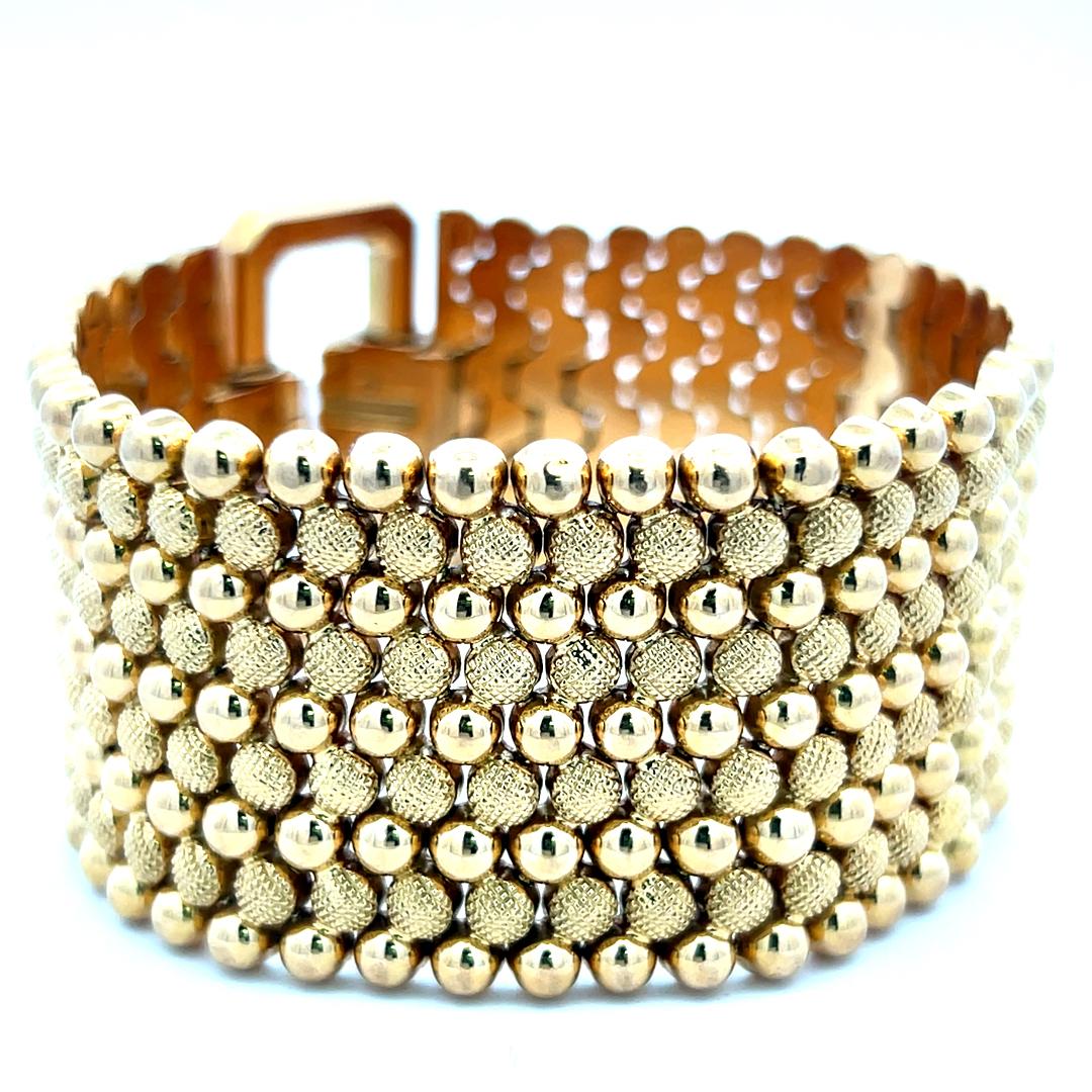 Vintage 18K Yellow Gold Wide Bead-Link Bracelet 68.7 Grams