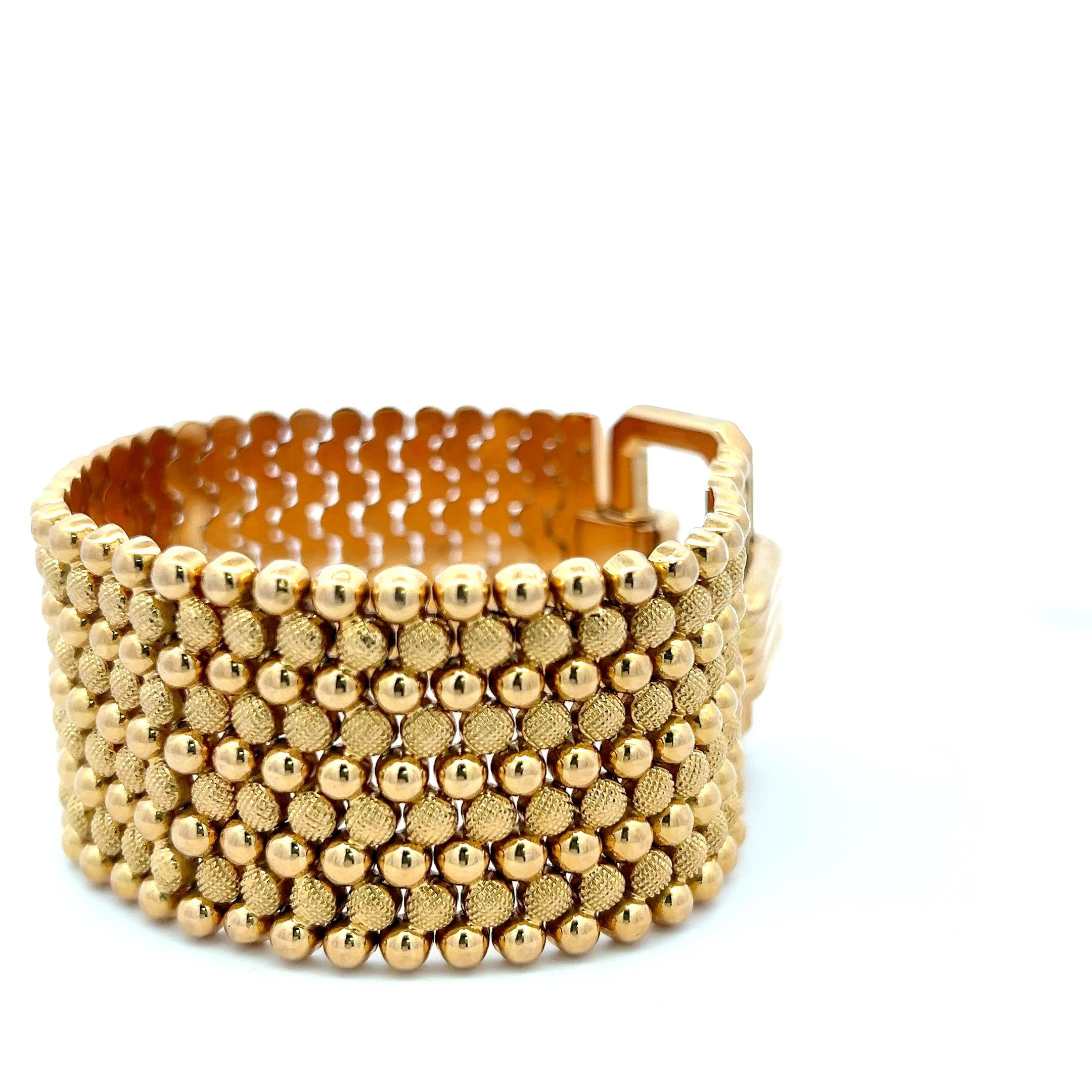 Vintage 18K Yellow Gold Wide Bead-Link Bracelet 68.7 Grams