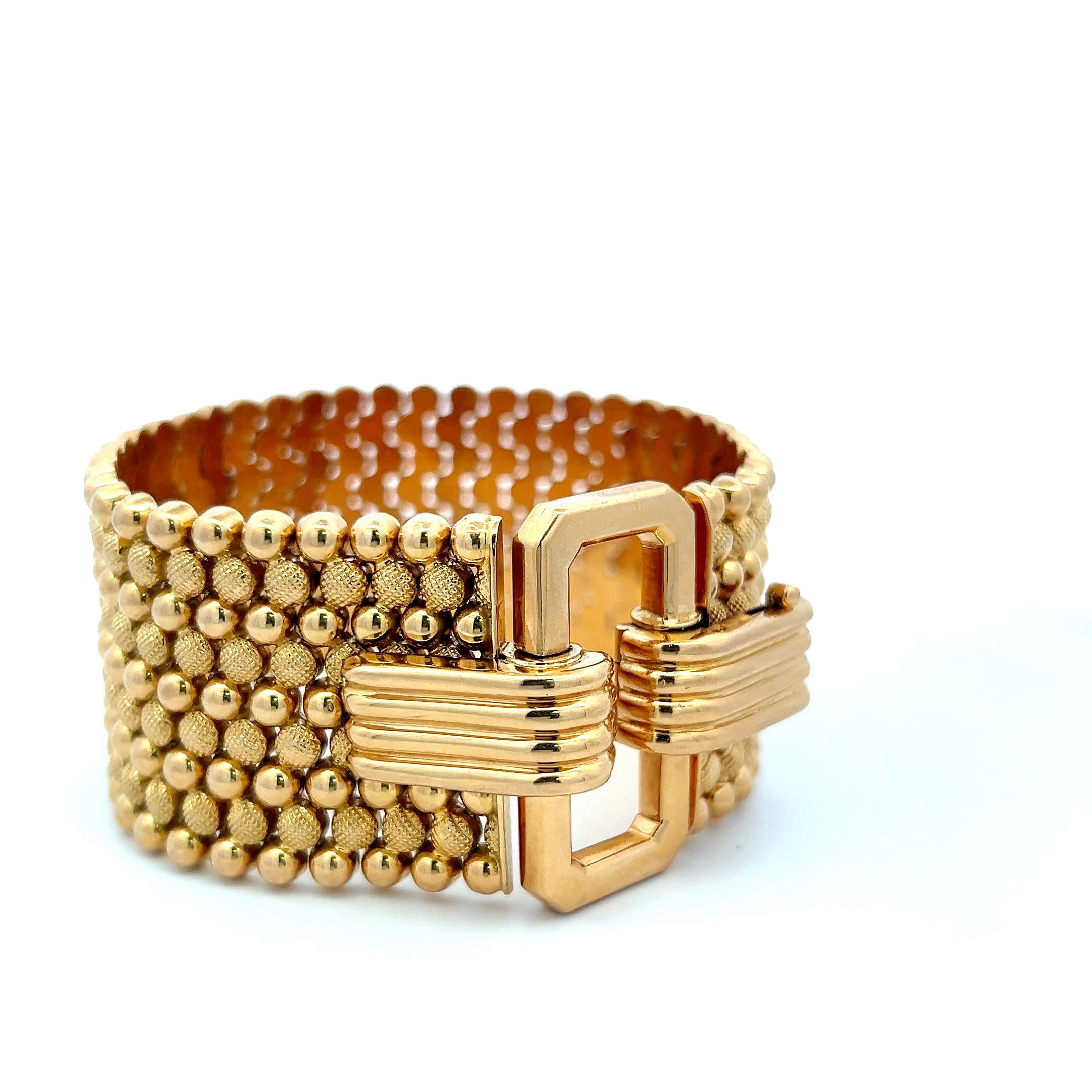 Vintage 18K Yellow Gold Wide Bead-Link Bracelet 68.7 Grams