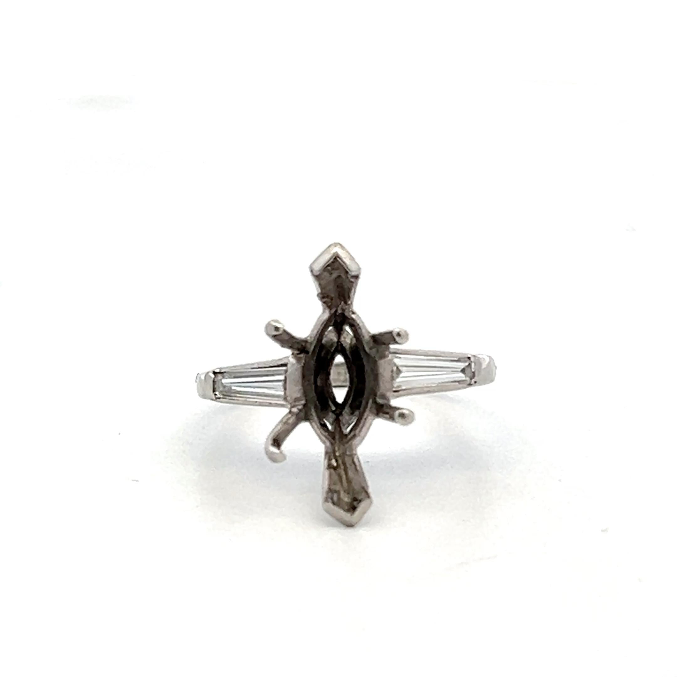 Platinum Semi Mount Ring with 0.25ct Tapered Baguette Diamonds Fit 13.28x7.60MM