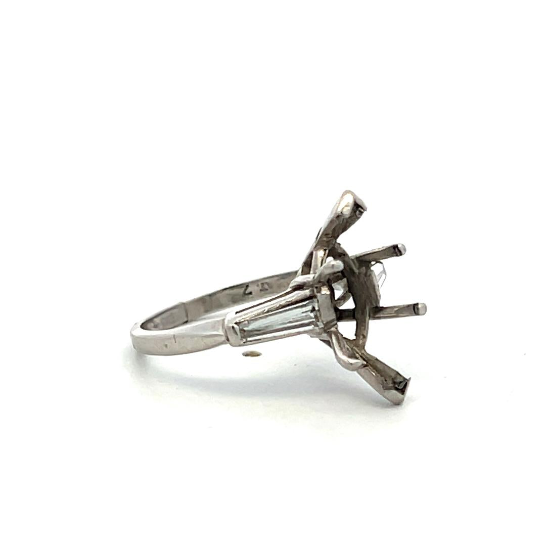 Platinum Semi Mount Ring with 0.25ct Tapered Baguette Diamonds Fit 13.28x7.60MM