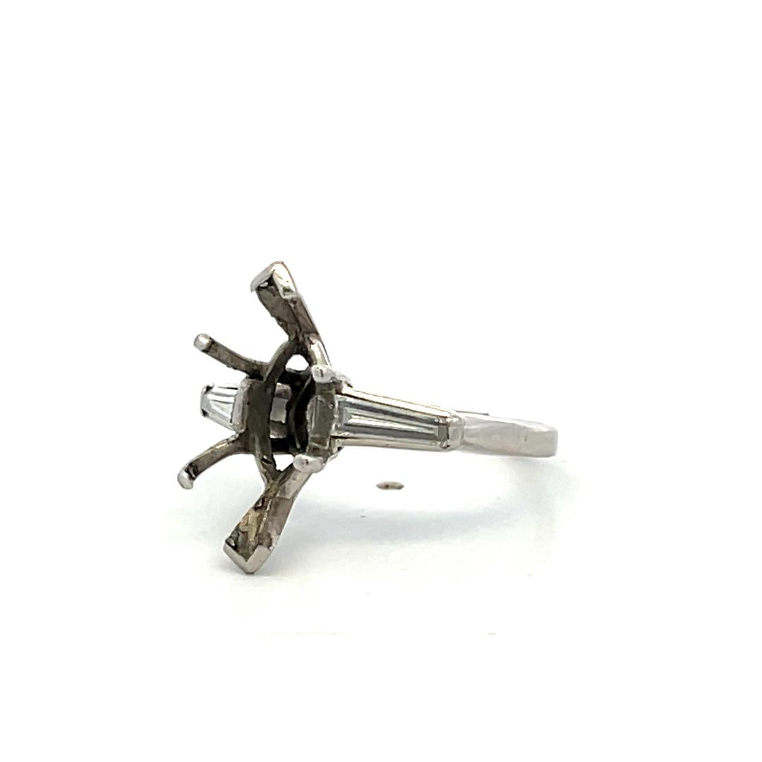 Platinum Semi Mount Ring with 0.25ct Tapered Baguette Diamonds Fit 13.28x7.60MM