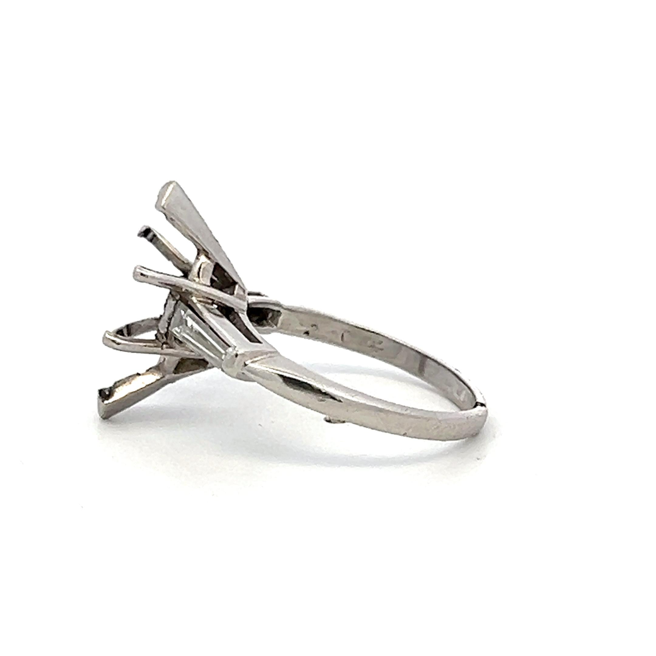 Platinum Semi Mount Ring with 0.25ct Tapered Baguette Diamonds Fit 13.28x7.60MM