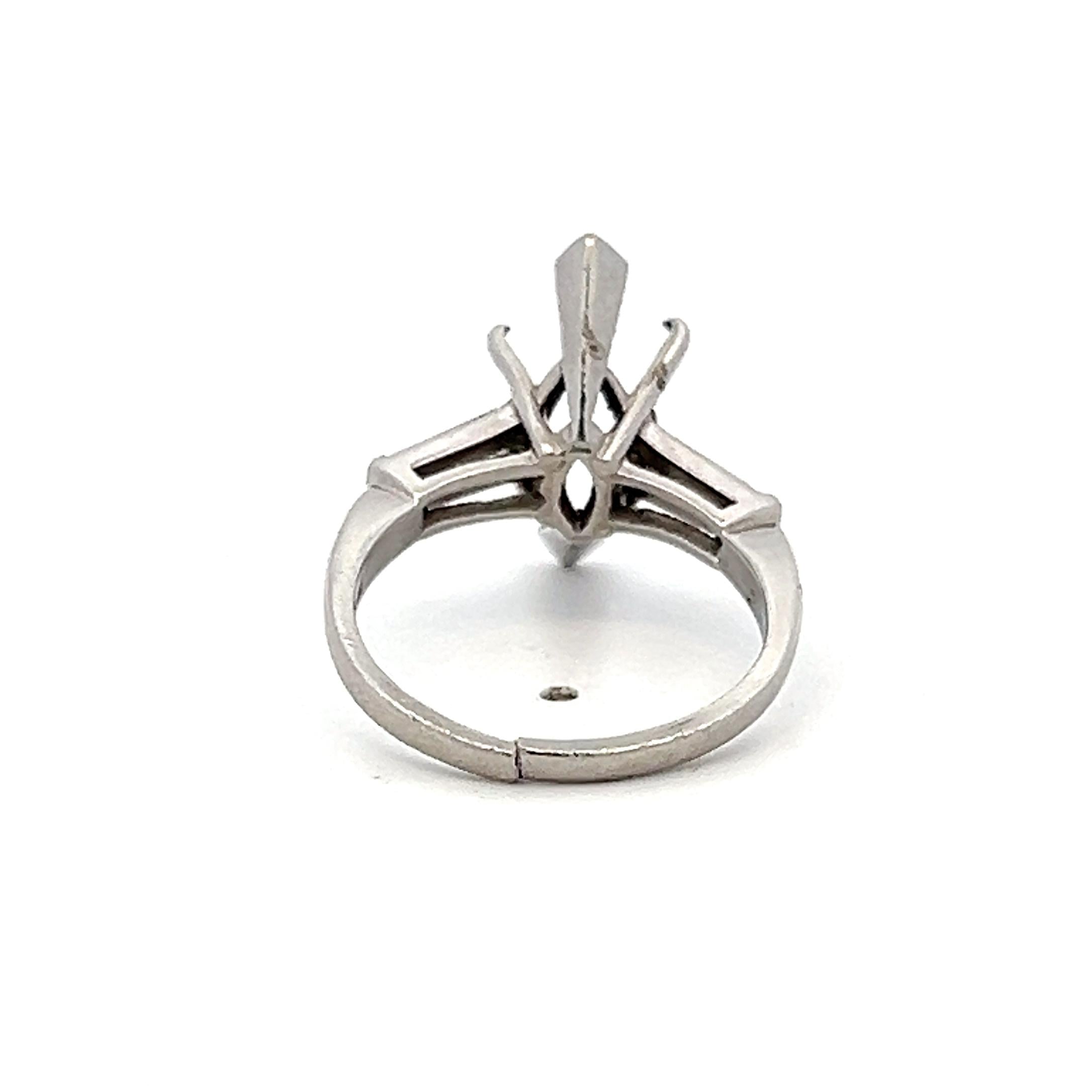 Platinum Semi Mount Ring with 0.25ct Tapered Baguette Diamonds Fit 13.28x7.60MM