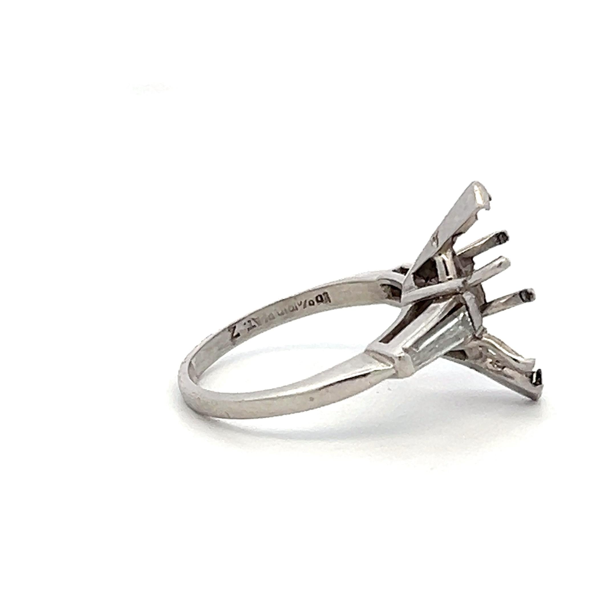 Platinum Semi Mount Ring with 0.25ct Tapered Baguette Diamonds Fit 13.28x7.60MM