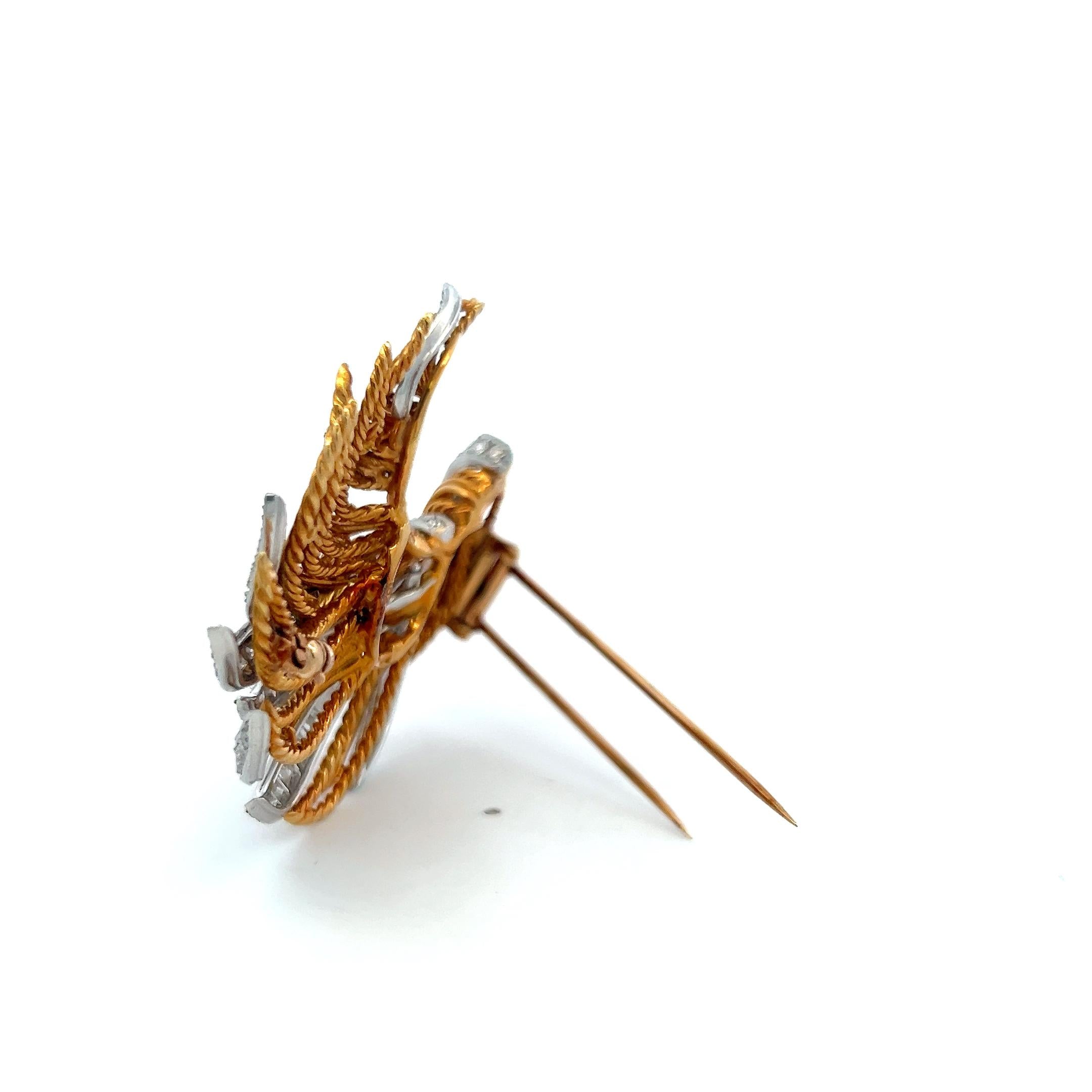 Two Tone Gold Platinum Pin Brooch with 2.2 Carat Round F VS Diamonds