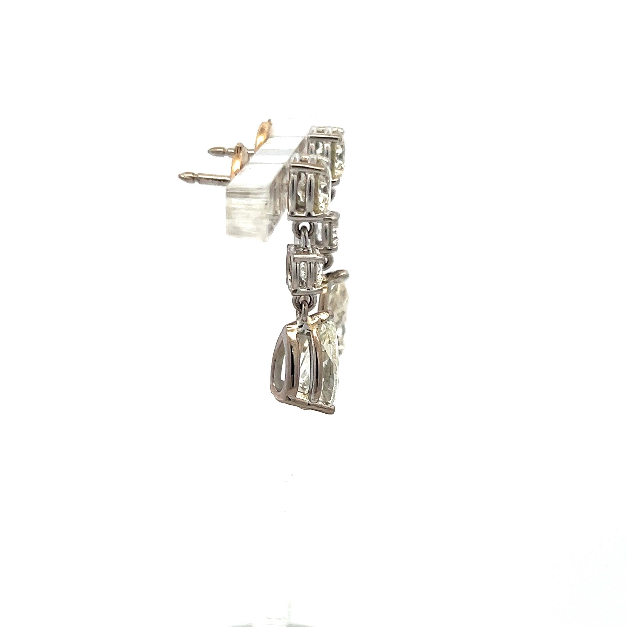 Vintage 5.62 Carat Pear And Round Diamonds 18 Karat White Gold Drop Earrings