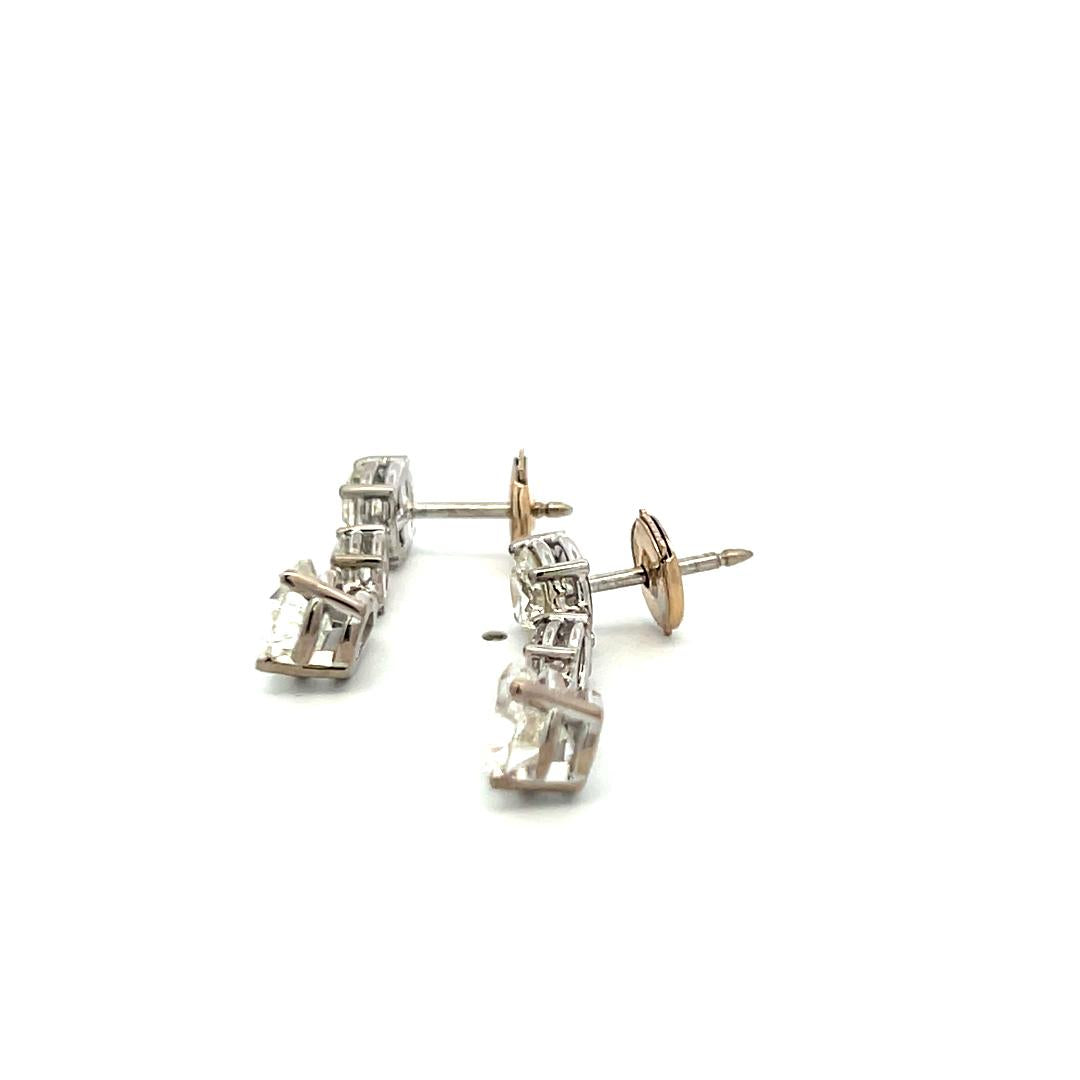 Vintage 5.62 Carat Pear And Round Diamonds 18 Karat White Gold Drop Earrings