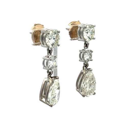 Vintage 5.62 Carat Pear And Round Diamonds 18 Karat White Gold Drop Earrings