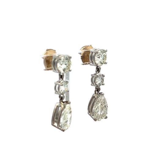Vintage 5.62 Carat Pear And Round Diamonds 18 Karat White Gold Drop Earrings