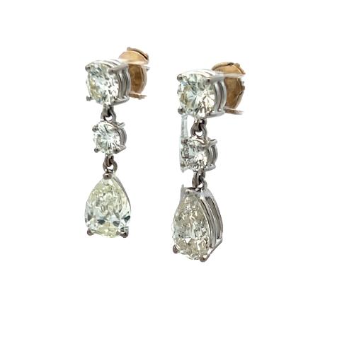 Vintage 5.62 Carat Pear And Round Diamonds 18 Karat White Gold Drop Earrings