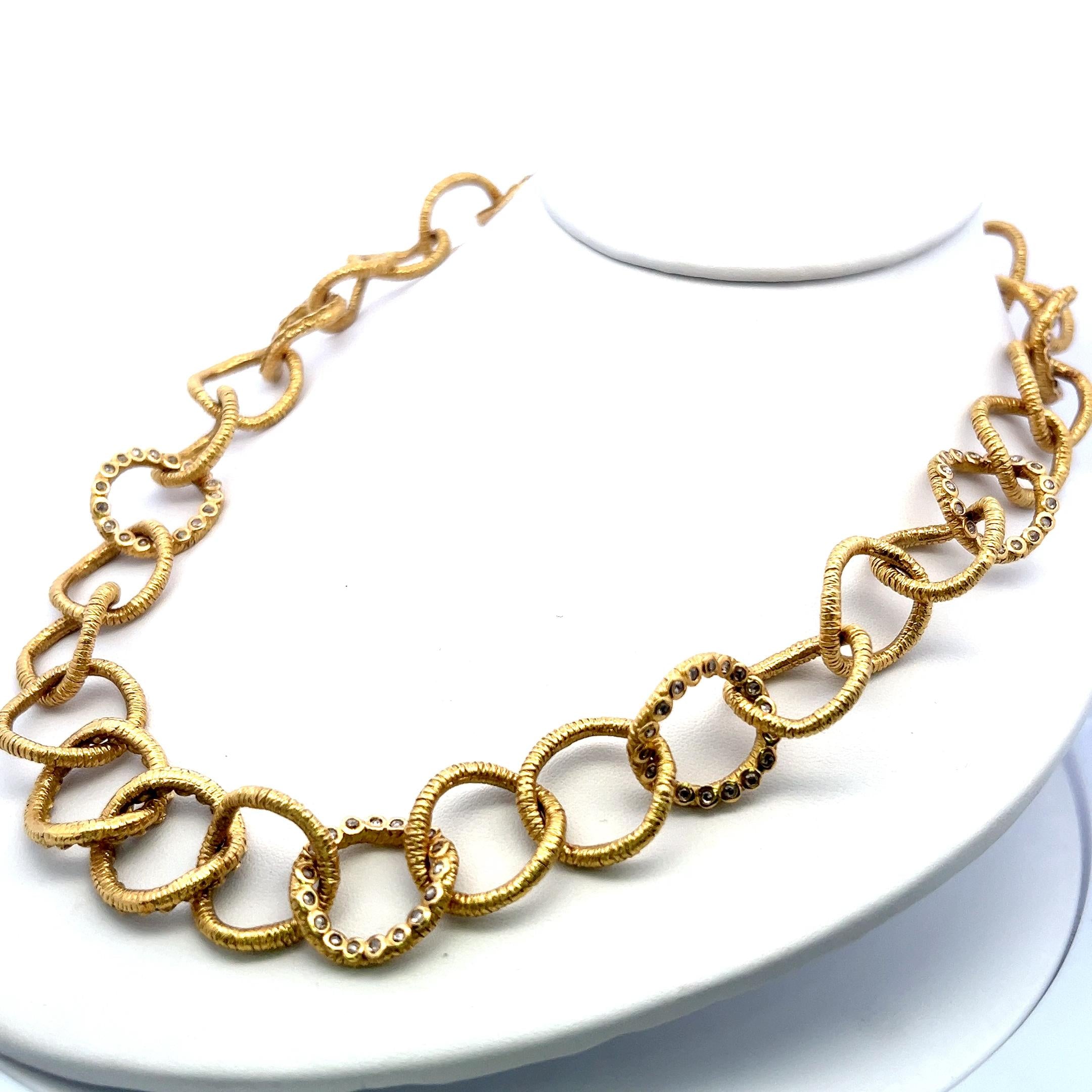 Vintage 20K Yellow Gold Link Necklace with 2.5 Carat Round I SI Diamonds