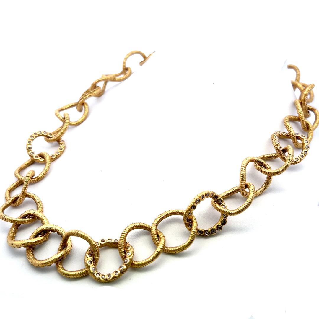 Vintage 20K Yellow Gold Link Necklace with 2.5 Carat Round I SI Diamonds 18.5 In