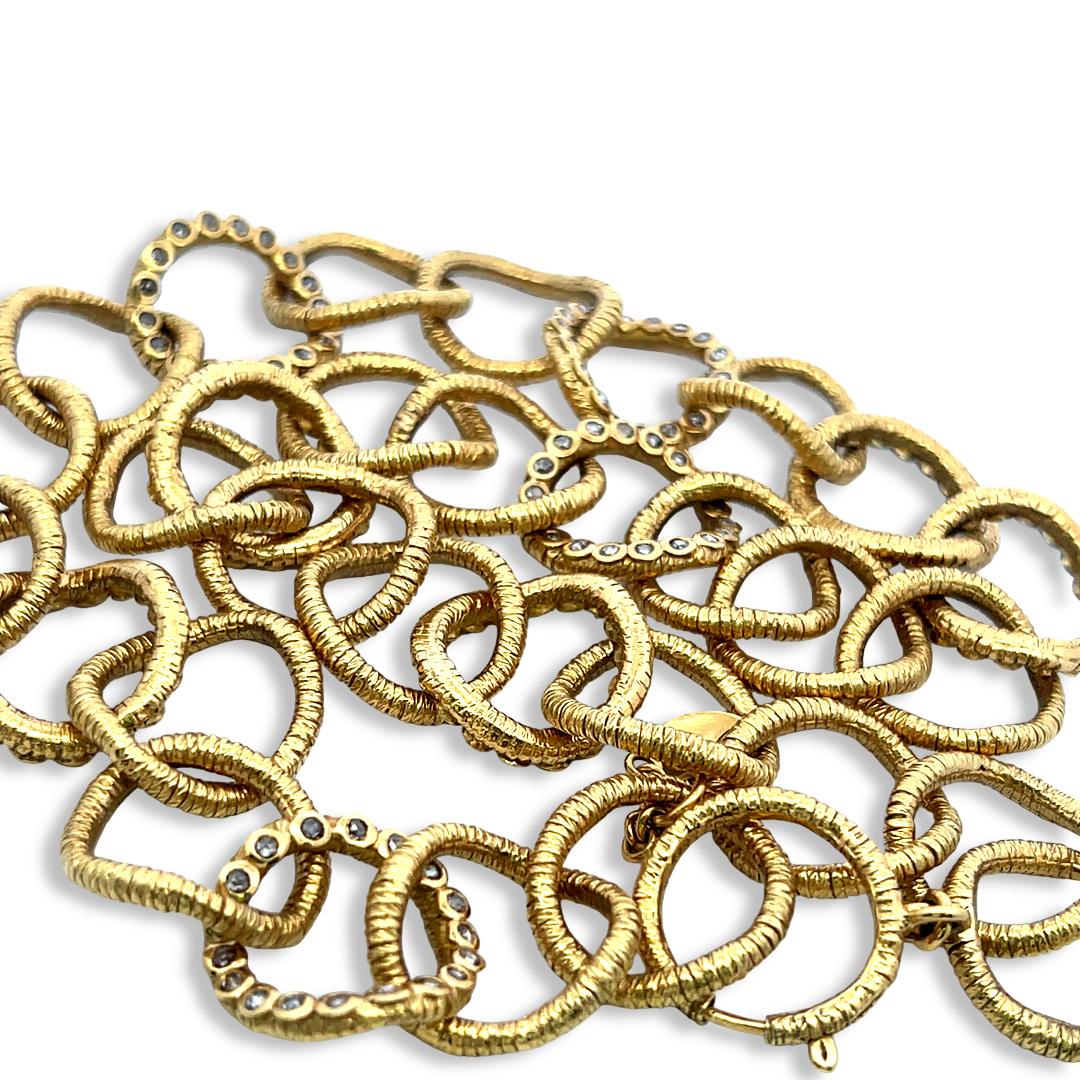 Vintage 20K Yellow Gold Link Necklace with 2.5 Carat Round I SI Diamonds 18.5 In
