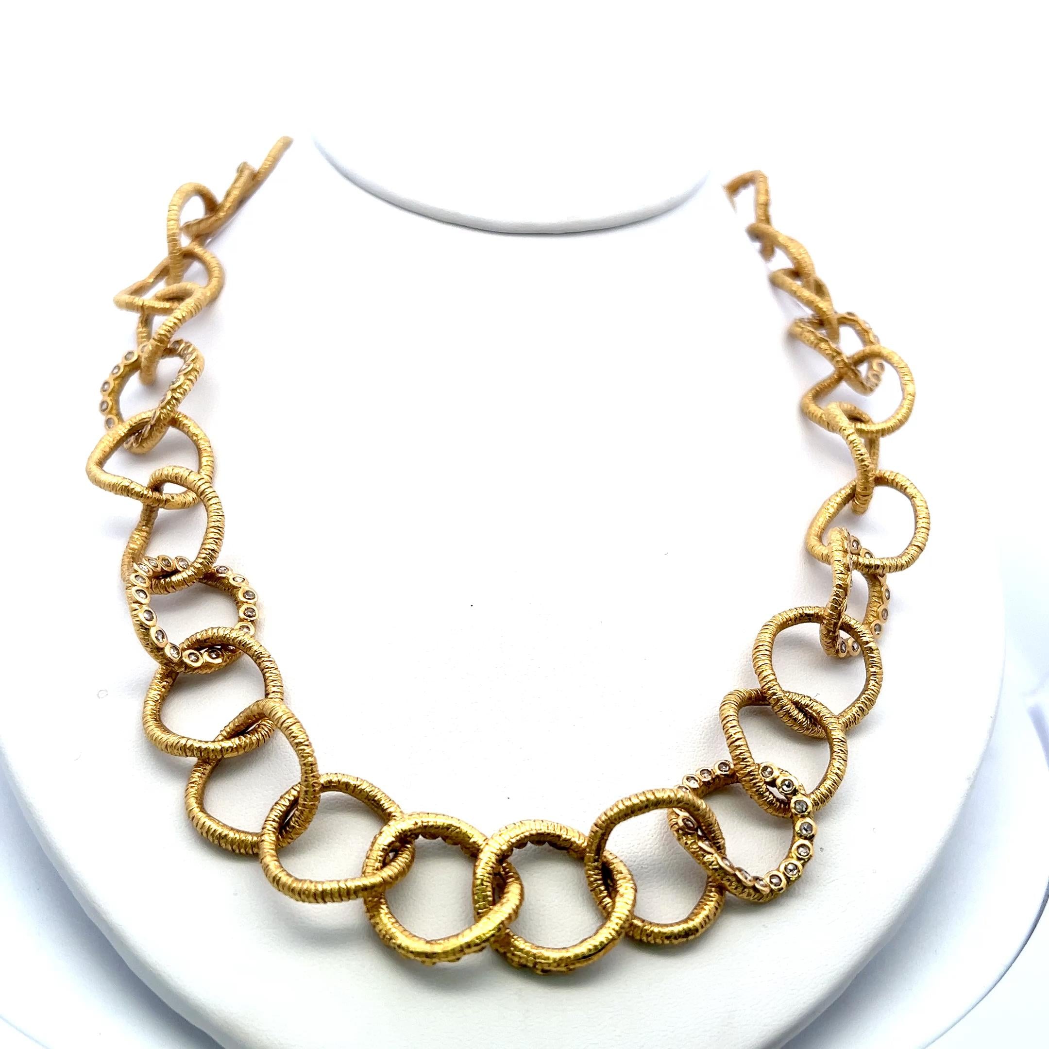 Vintage 20K Yellow Gold Link Necklace with 2.5 Carat Round I SI Diamonds