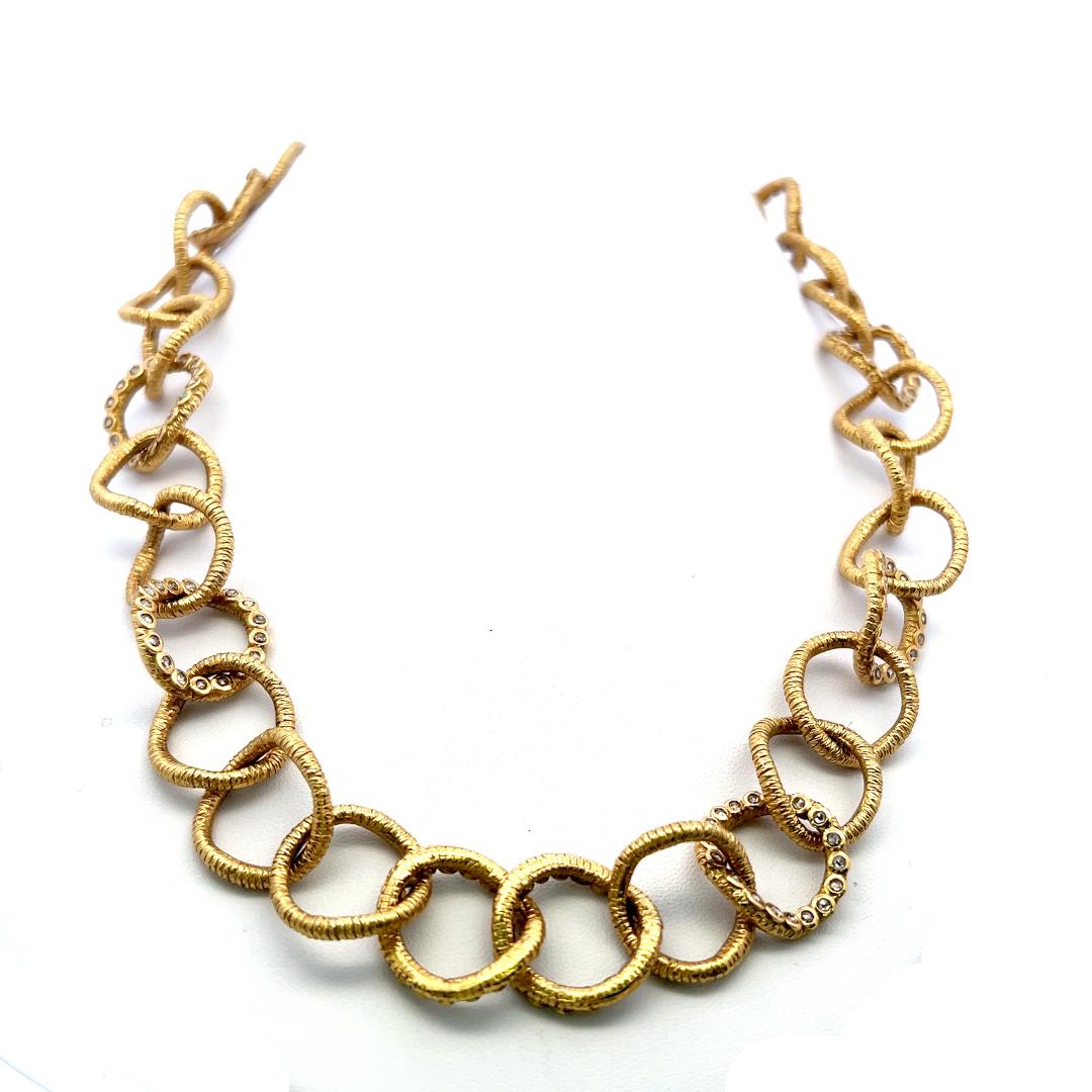 Vintage 20K Yellow Gold Link Necklace with 2.5 Carat Round I SI Diamonds 18.5 In