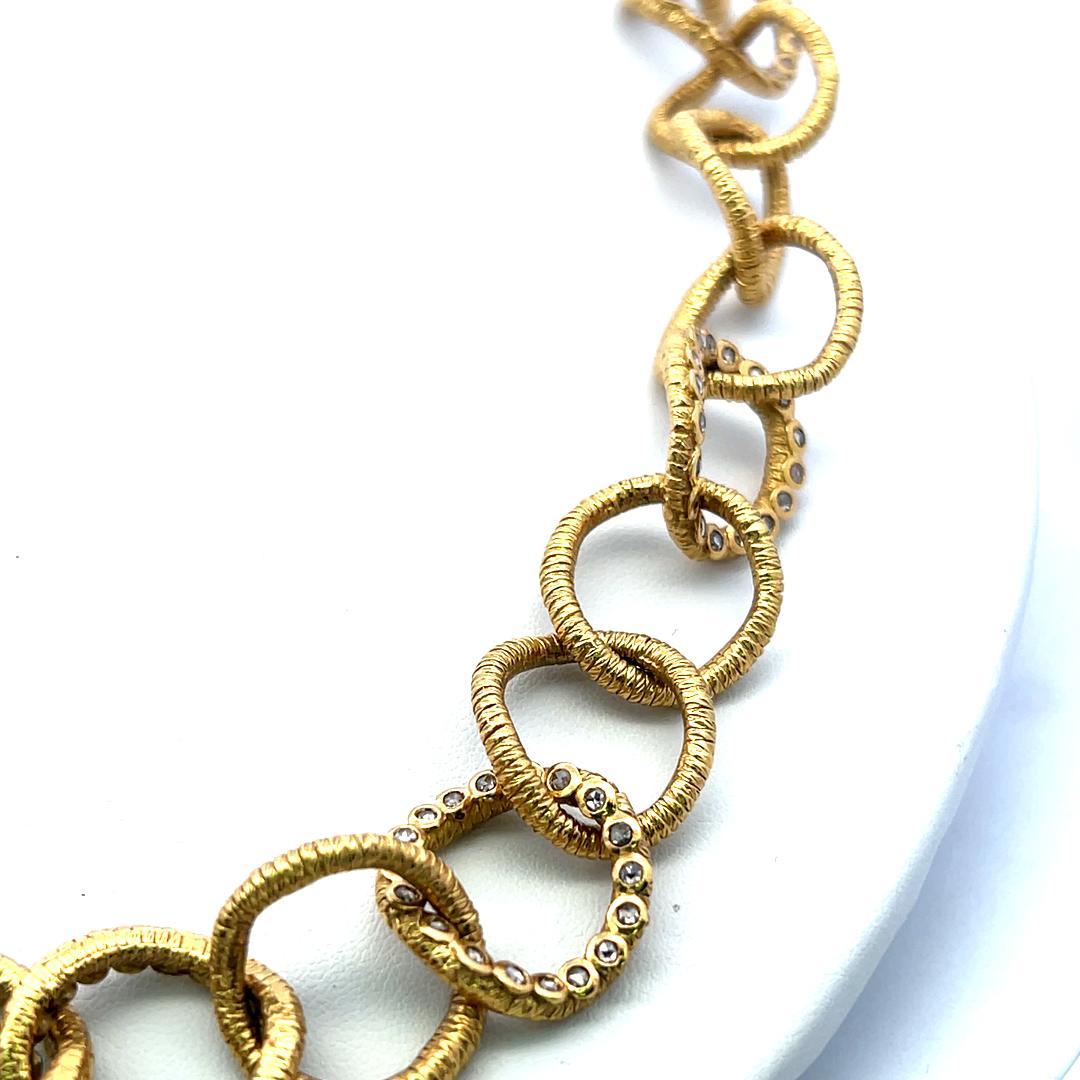 Vintage 20K Yellow Gold Link Necklace with 2.5 Carat Round I SI Diamonds