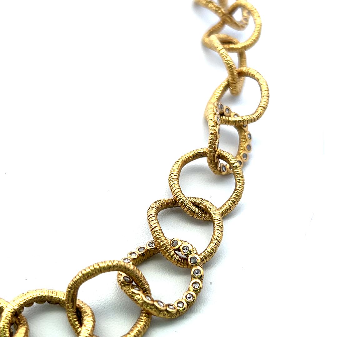 Vintage 20K Yellow Gold Link Necklace with 2.5 Carat Round I SI Diamonds 18.5 In