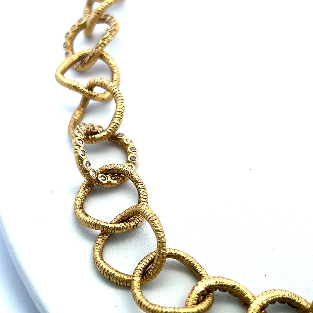 Vintage 20K Yellow Gold Link Necklace with 2.5 Carat Round I SI Diamonds