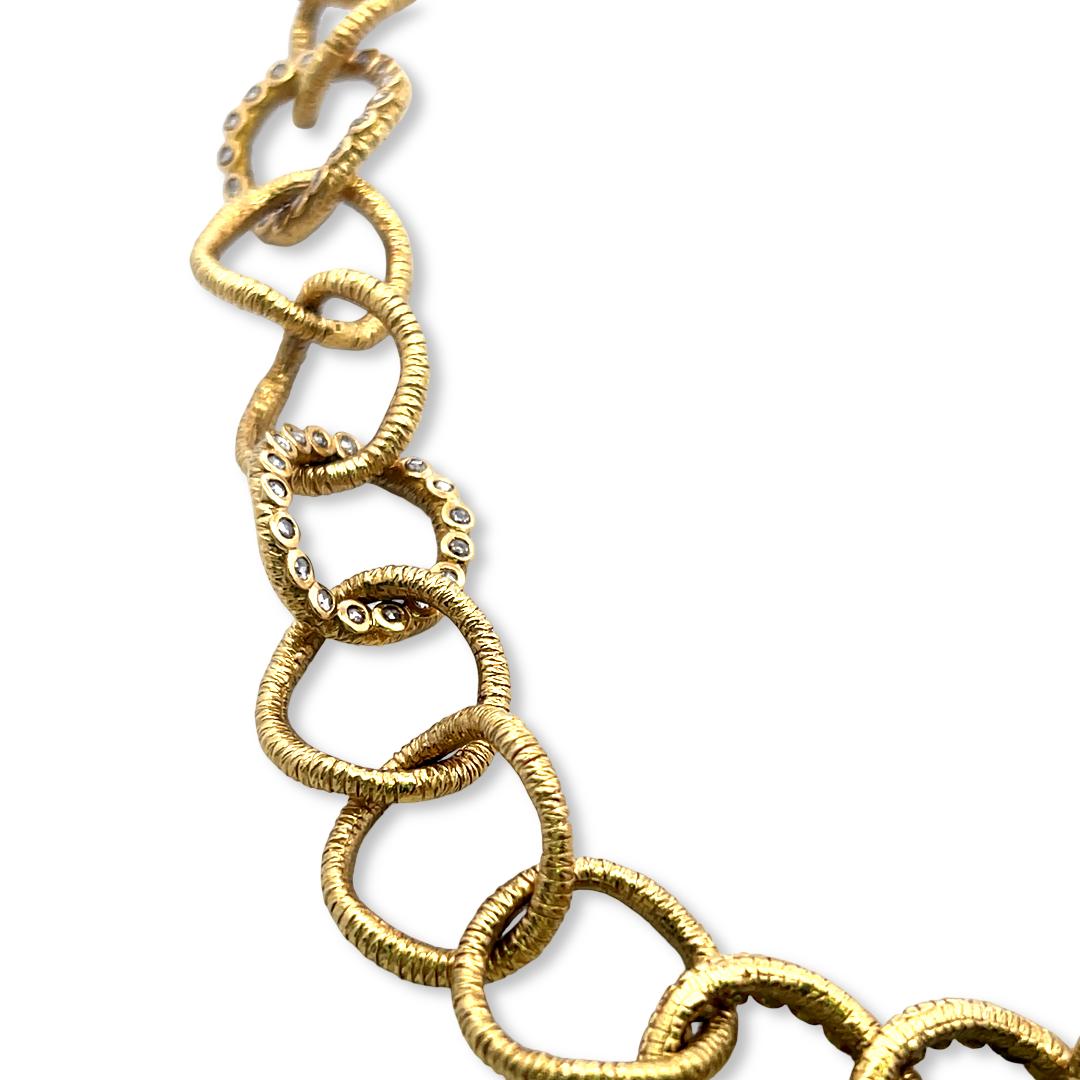 Vintage 20K Yellow Gold Link Necklace with 2.5 Carat Round I SI Diamonds 18.5 In
