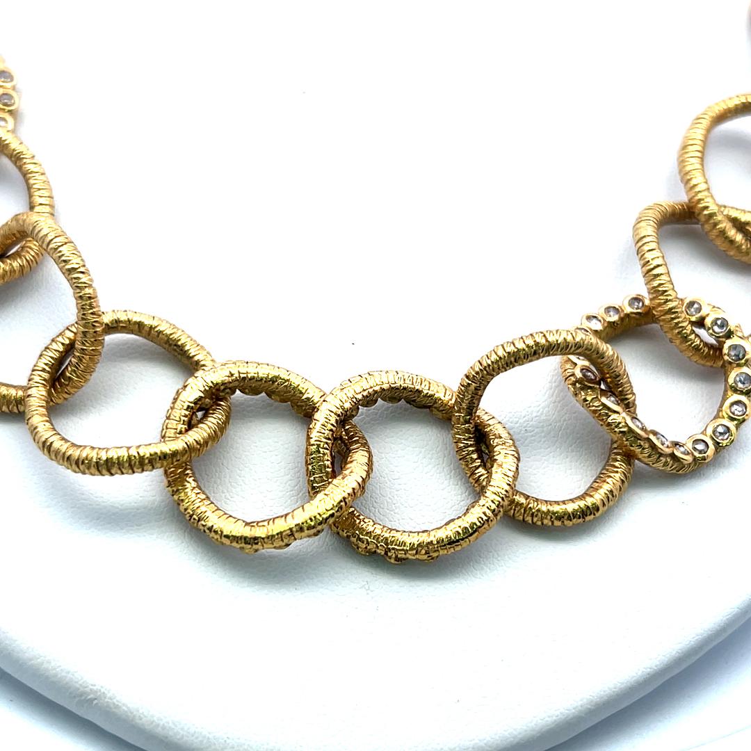 Vintage 20K Yellow Gold Link Necklace with 2.5 Carat Round I SI Diamonds